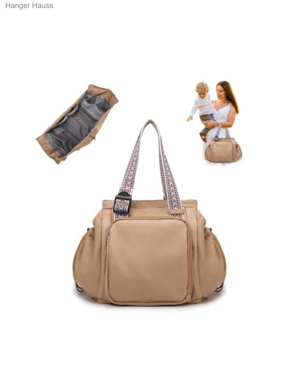 3-in-1 Convertible Backpack Tote Diaper Bag 15 Pockets Oxford Fabric
